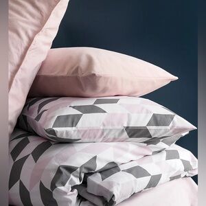 H&M Home Cotton Duvet Cover Set, Gray/White/Pink, Twin
